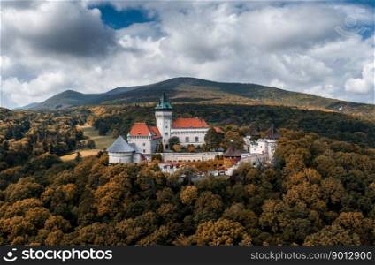 Smolenice, Slovakia - 26 September, 2022: landscape of Smolenice Castle in the Little Carpathians in early autumn with fall foliage colors