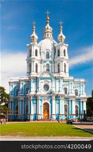 Smolny cathedral at sunny weather, Saint-Petersburg, Russia