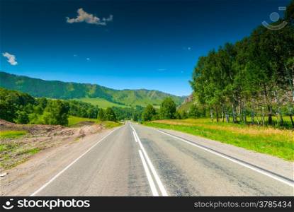 smooth automobile route passing in mountainous terrain