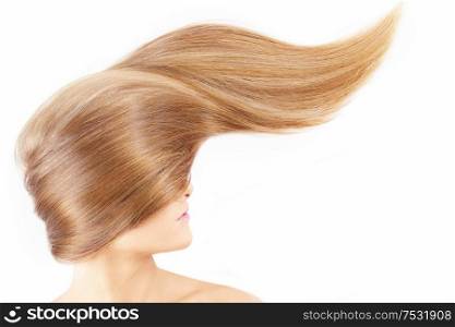 Smooth surface of a fair hair on a white background
