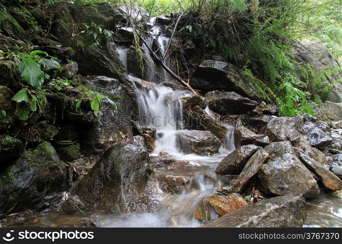 Smooth waterfall and rocks in Nepal