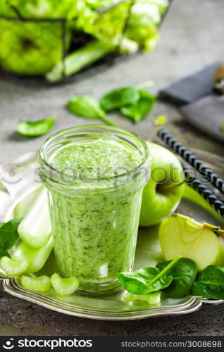 Smoothie of fresh green apple, celery and spinach