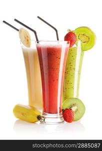 Smoothies isolated on white - strawberry, kiwi & banana