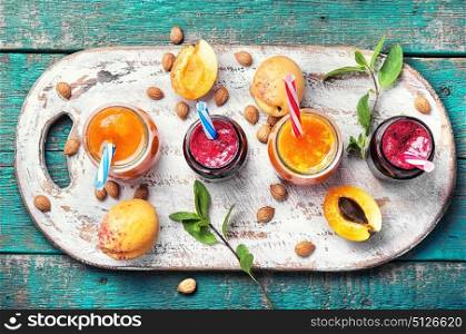 Smoothies with fruit. smoothies with ripe apricot and currant berries