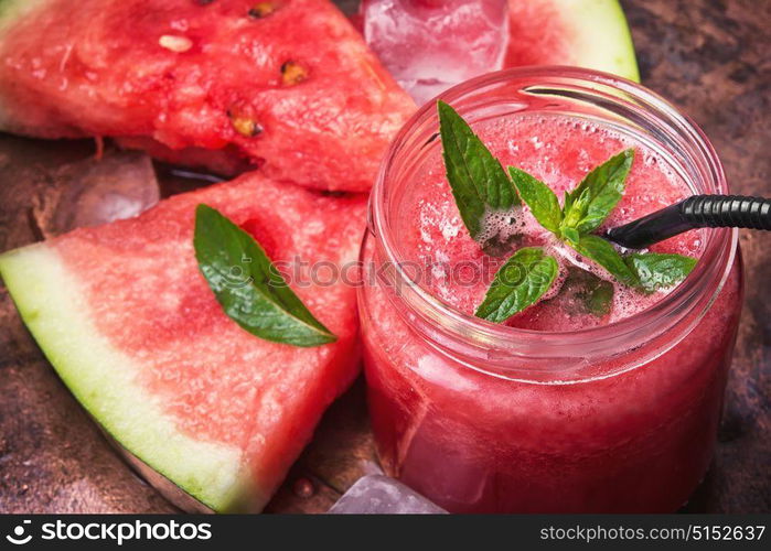 Smoothies with watermelon. summer watermelon fresh smoothie in glass jars