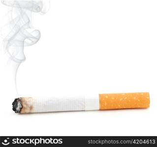 smouldering cigarette with smoke isolated on white
