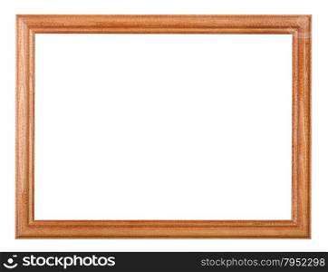 smple lacquered narrow wooden picture frame with cut out blank space isolated on white background