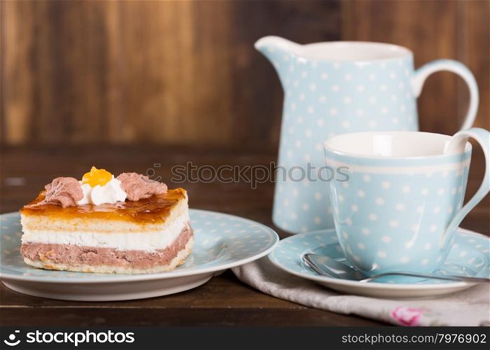 Snack with coffee and cake with vintage touch
