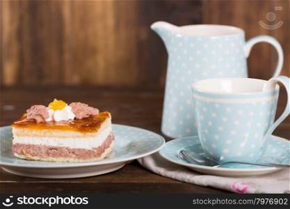 Snack with coffee and cake with vintage touch