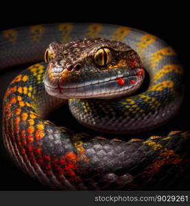 Snake closeup with beautiful eyes. Generative AI. High quality illustration. Snake closeup with beautiful eyes. Generative AI