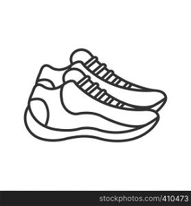 Sneakers linear icon. Thin line illustration. Trainers. Sports footwear. Contour symbol. Vector isolated outline drawing. Sneakers linear icon