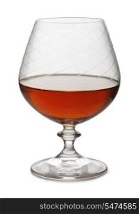 Snifter of aged brandy isolated on white