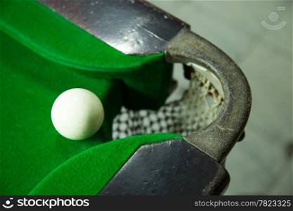 Snook white ball on the edge of the hole. Close to falling off the table. White ball to fall to lose points.