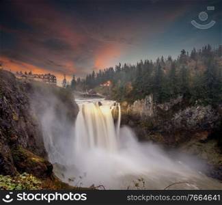 Snoqualmie Falls at sunset in Washington State, USA