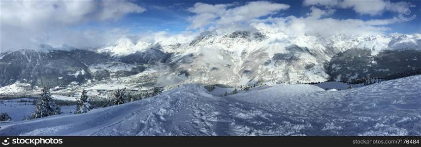 Snow Alps mountain panorama, Bormio Italy. Snow Alps mountain panorama, captured in Bormio, Italy