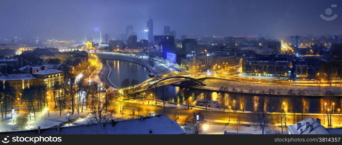 Snow and light mist, morning in Vilnius. This photo is composed from 4 separate shots