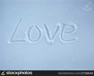 Snow background with LOVE handwriting