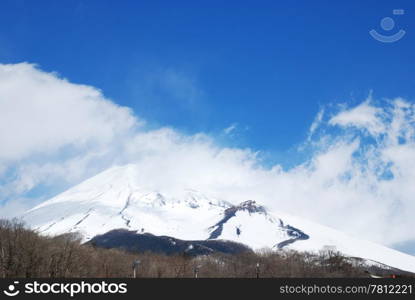 Snow capped Mount Fuji in autumn in Japan