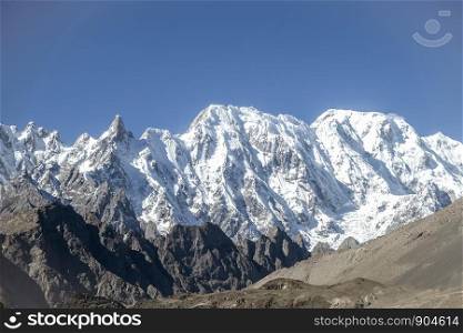 Snow capped mountains in the Karakoram range. Passu, Gilgit Baltistan, Pakistan.