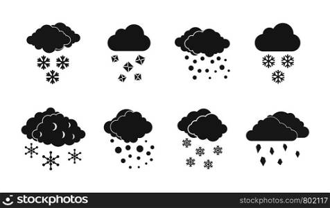 Snow cloud icon set. Simple set of snow cloud vector icons for web design isolated on white background. Snow cloud icon set, simple style