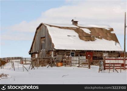 Snow Covered Derelict Barn in Alberta Canada
