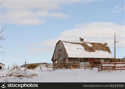 Snow Covered Derelict Barn in Alberta Canada