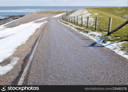 Snow-covered landscape in the North of Texel, Netherlands.