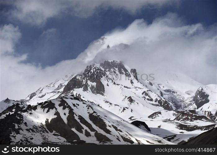 Snow Covered Mountain Kazbek Georgia Europe Caucasus Mountains