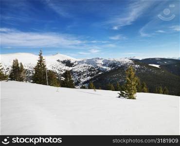 Snow covered mountain landscape.