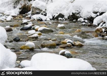 Snow-covered mountain river