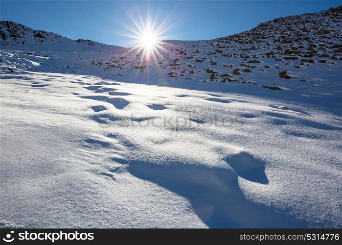 Snow covered mountains in winter