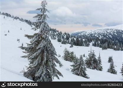 Snow covered mountains in winter