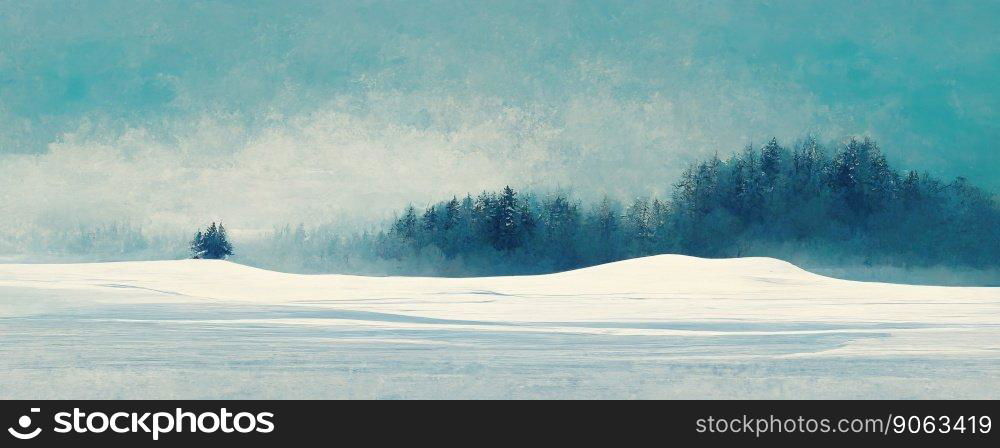 snow covered winter landscape. wide banner background.. snow covered winter landscape. wide banner background. generative ai.