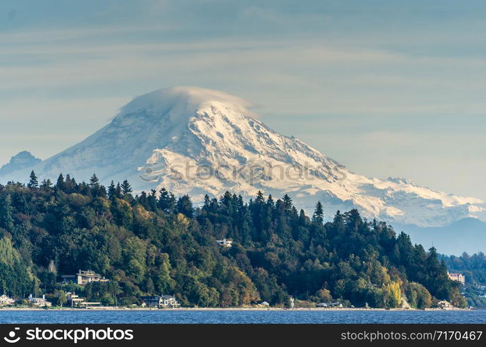 Snow covers stunning Mount Rainier in Washington State.