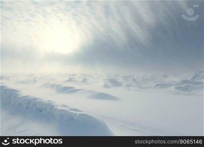 Snow dunes panorama during blizzard. White and empty frozen scenic imaginary landscape. Generative AI.. Snow dunes panorama during blizzard. White and empty frozen scenic imaginary landscape. Generative AI