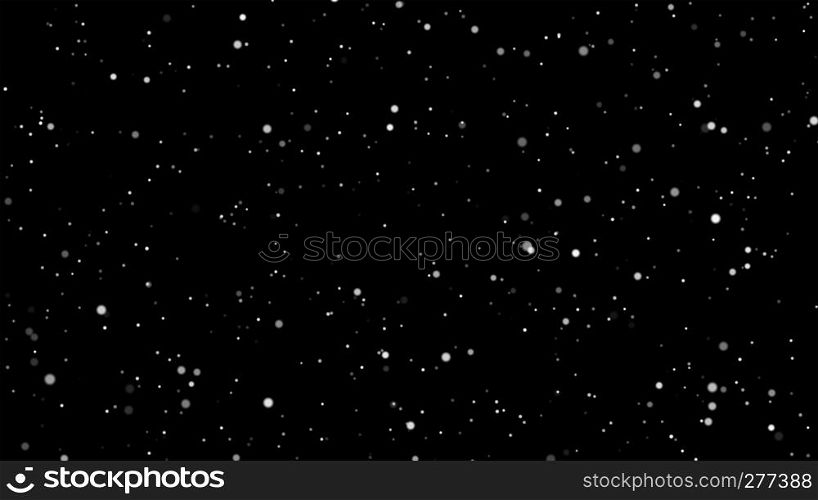 Snow falling. White falling powder glitter confetti. Explosion on black background for overlay, abstract illustration