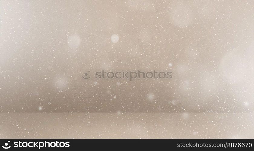 Snow flake particles on beige background. Christmas blank greeting card. Snow flake particles on beige background