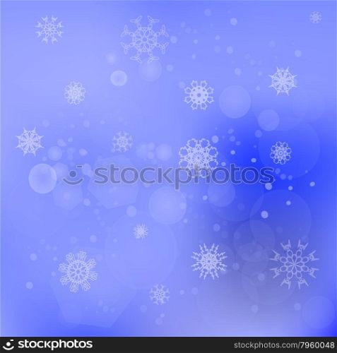 Snow Flakes Background. Blurred Winter Blue Pattern . Snow Flakes Background