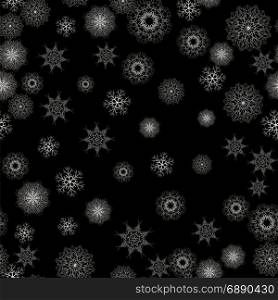 Snow Flakes Seamless Pattern. Winter Texture. Snow Flakes Seamless Pattern on Black Background. Winter Christmas Decorative Texture