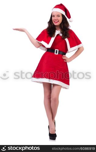 Snow girl santa in christmas concept isolated on white