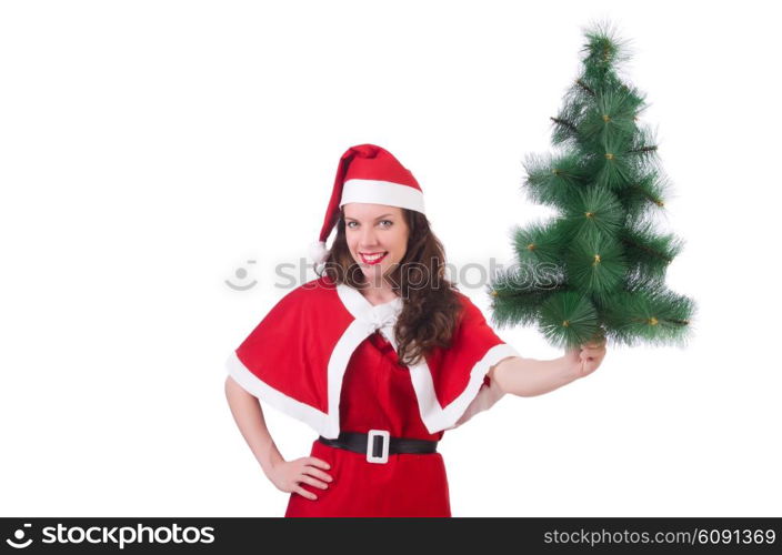 Snow girl santa in christmas concept isolated on white