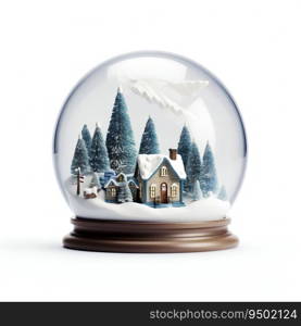 Snow Globe Stock House Isolated on White Background. Generative ai. High quality illustration. Snow Globe Stock House Isolated on White Background. Generative ai