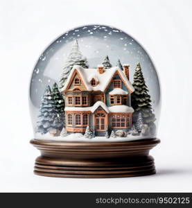 Snow Globe Stock House Isolated on White Background. Generative ai. High quality illustration. Snow Globe Stock House Isolated on White Background. Generative ai