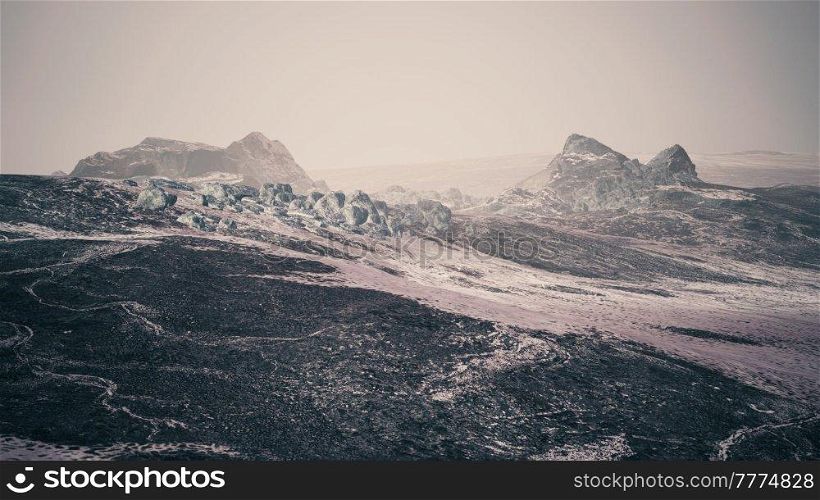 snow ice and rocks at northern landscape