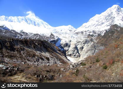 Snow in mountains near Samagoon in nepal