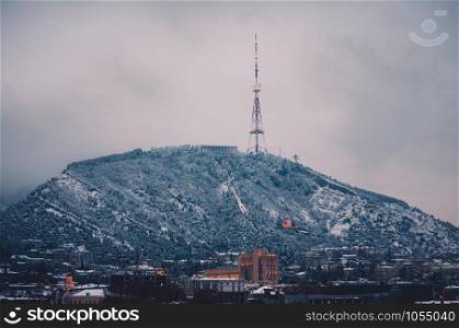 Snow in Tbilisi. Winter Cityscape.