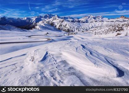 snow landscape of Passo Giau, Dolomites, Italy. winter landscape of Passo Giau, Dolomites, Italy