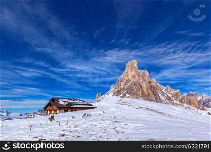 snow landscape of Passo Giau, Dolomites, Italy. winter landscape of Passo Giau, Dolomites, Italy
