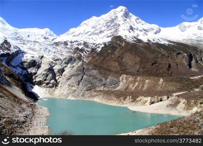 Snow mountain and lake near Samagoon in nepal