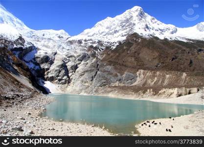Snow mountain and lake near Samagoon in NEpal